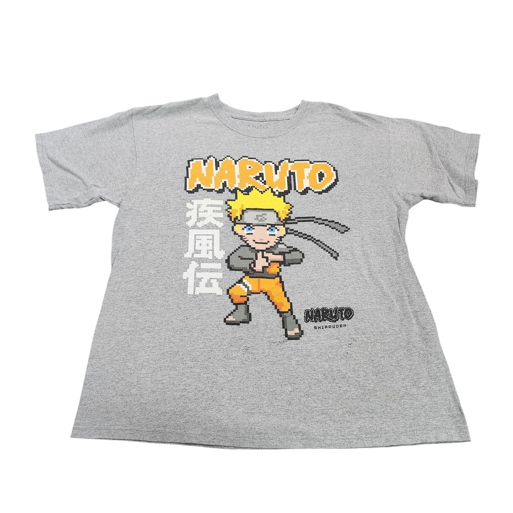 Naruto Shirt Mens Large Gray Pixel Naruto Shippuden Graphic Tee Anime Top